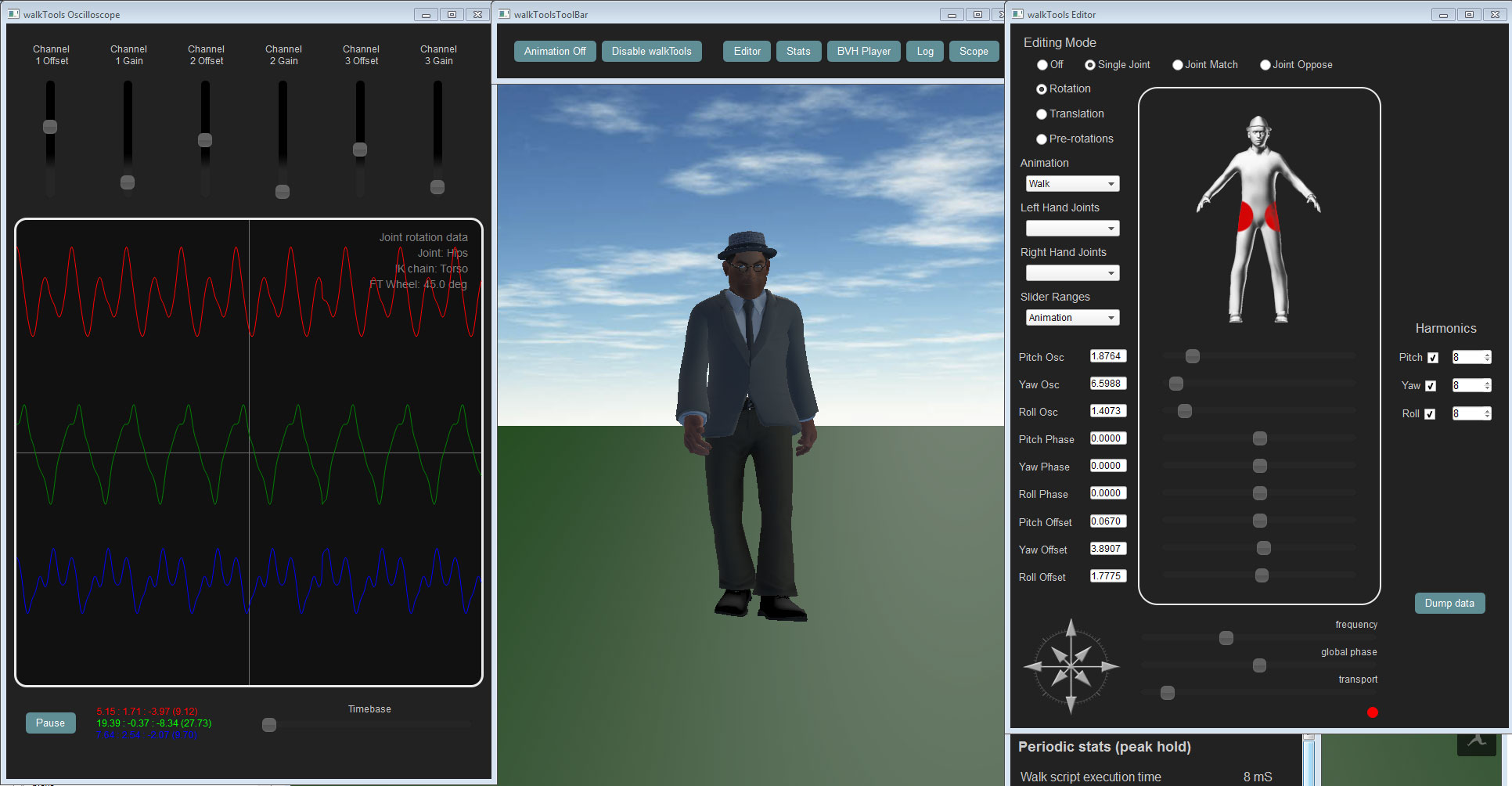 walkTools in use - editing the walk animation